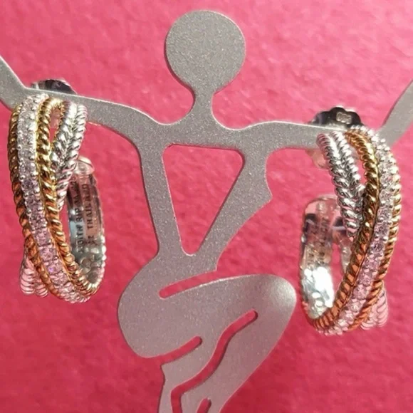 Vtg JUDITH RIPKA Criss Cross CZ Hoop Earrings - Picture 8 of 8